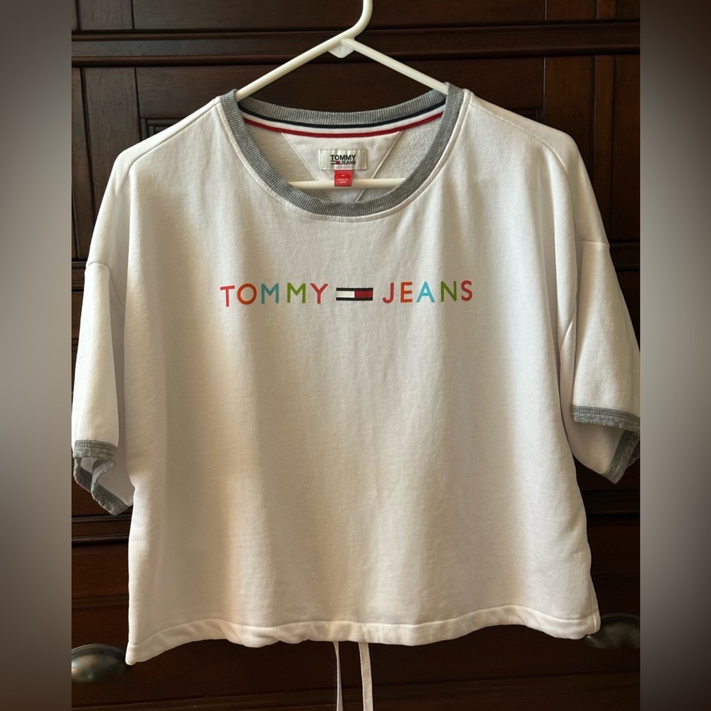 Tommy Hilfiger White Crop Top with Gray Trim